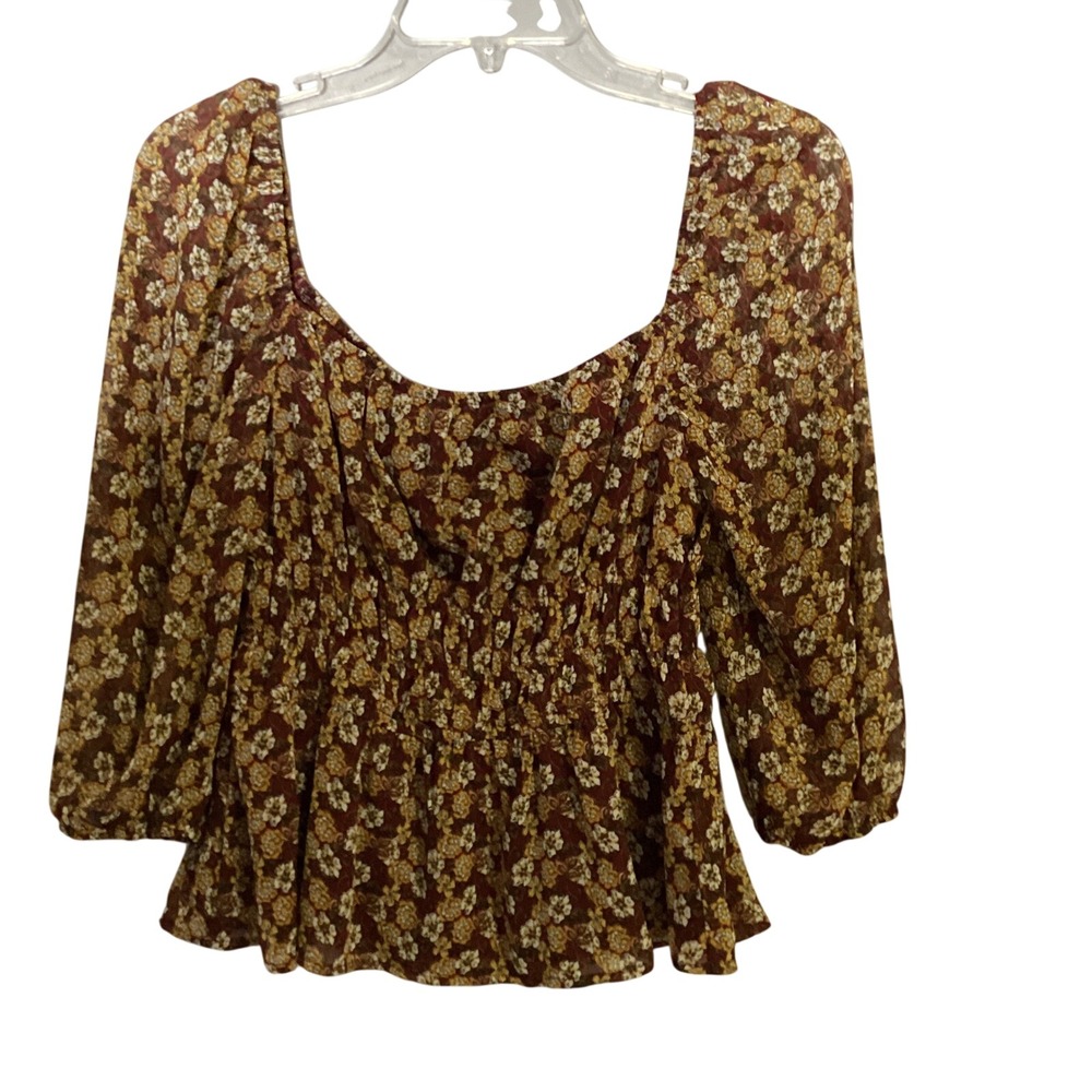 Ash & Violet Size Large Floral Smocked Square Neck Peplum Blouse